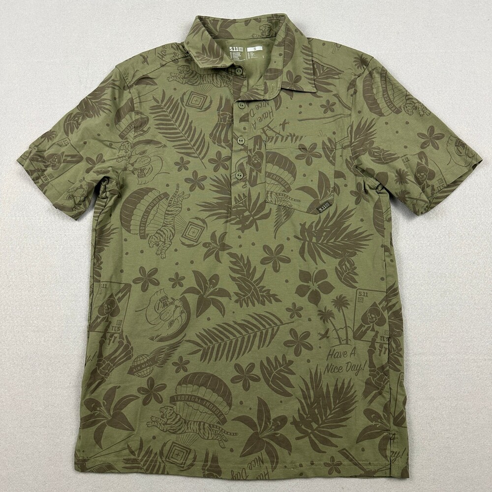 5.11 Tactical Shirt Men Small Green Hawaiian Tiger Parachute Short Sleeve S